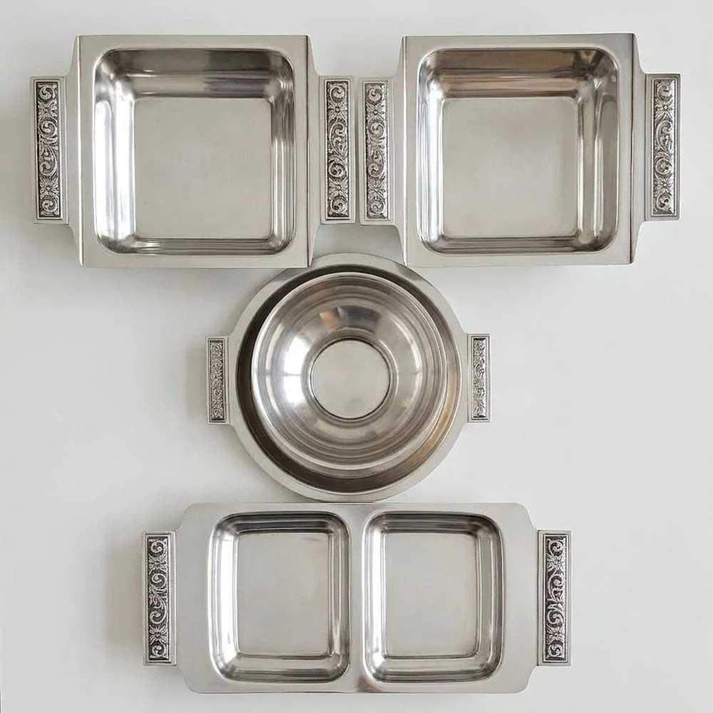 Vintage International Decorator Japan Stainless Steel Serving Dish Set w Handles